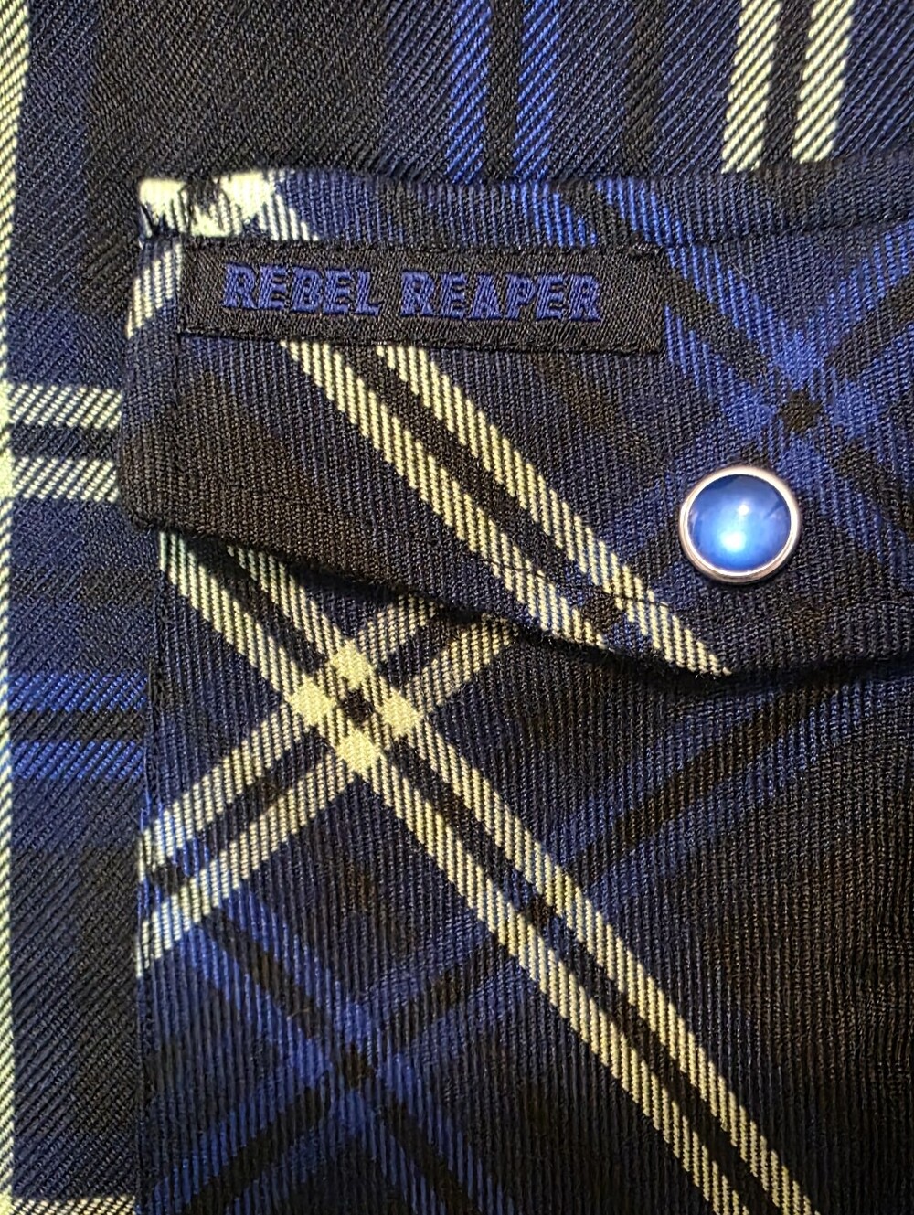 REBEL REAPER Blue & Black Plaid Flannel Button-Up Shirt 2XL